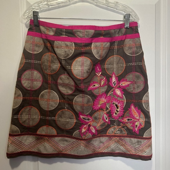 Embroidered Brown and Pink Skirt - Picture 1 of 4